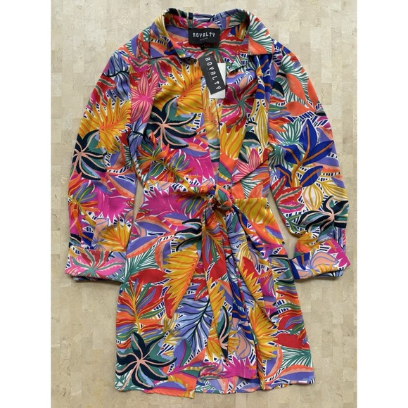 Royalty By Maluma Women's Tropical Wrap Dress Mini Farm Rio Beach Miami NWT Sz 6 - Picture 4 of 11